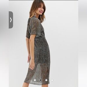 River Island tie waste dress in metallic animal print, UK size 6 (US size 2)